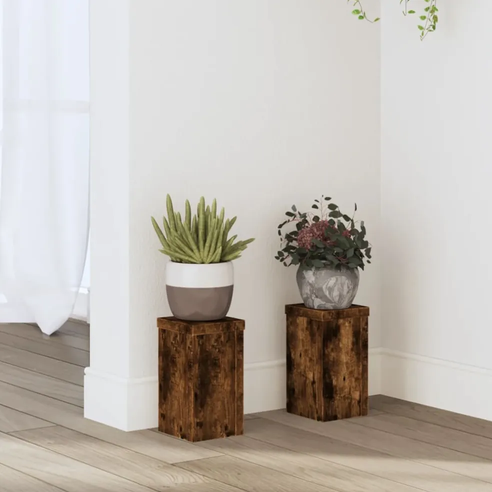 vidaXL Plantenstandaard 2 st Gerookt eiken 10 x 10 x 18 cm