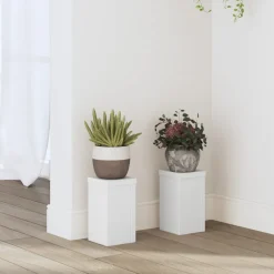 vidaXL Plantenstandaard 2 st Wit 10 x 10 x 18 cm Bewerkt hout