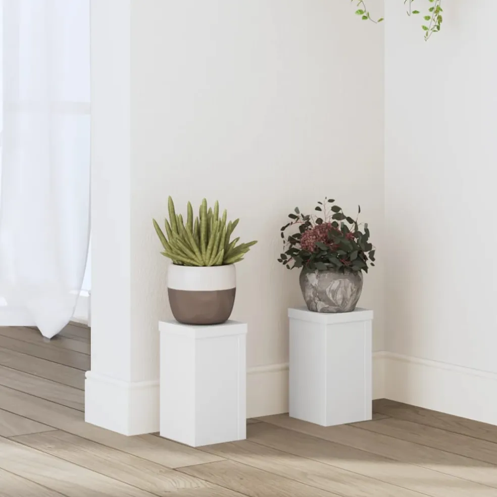 vidaXL Plantenstandaard 2 st Wit 10 x 10 x 18 cm Bewerkt hout