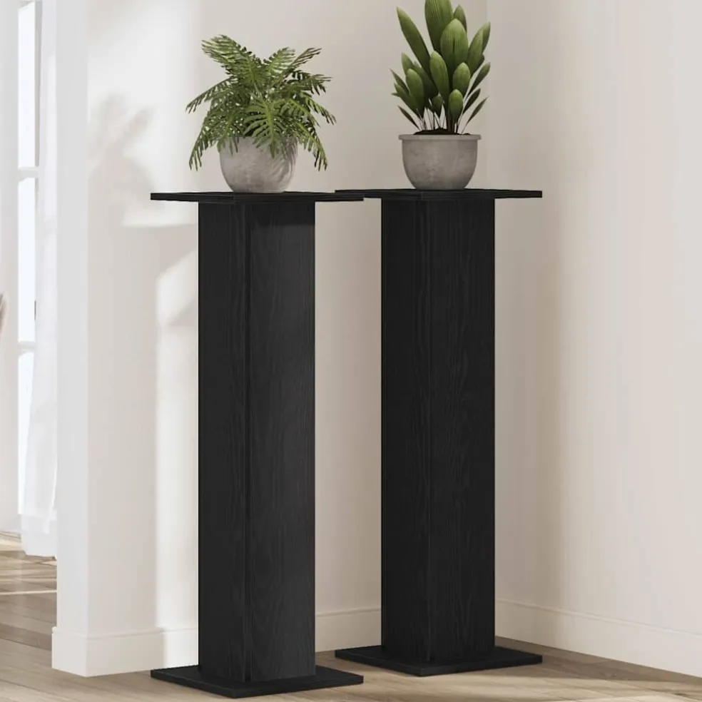 vidaXL Plantenstandaard 2 st Zwart Eiken 30 x 30 x 95 cm Bewerkt hout