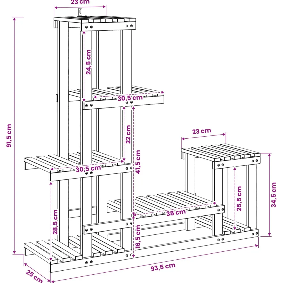 vidaXL Plantenstandaard Wit 93,5 x 25 x 91,5 cm Massief Acaciahout