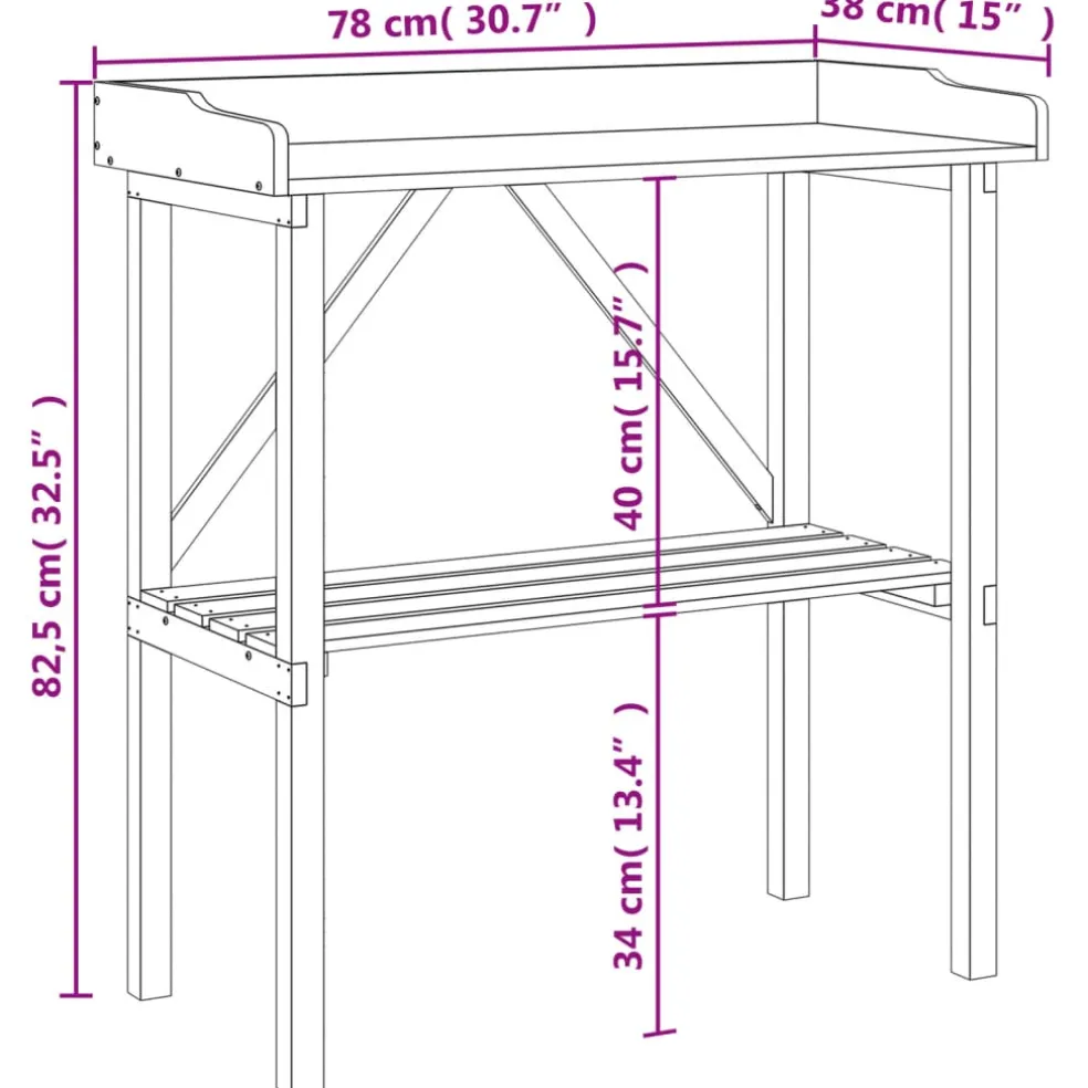 vidaXL Plantentafel met schap 78x38x82,5 cm massief vurenhout