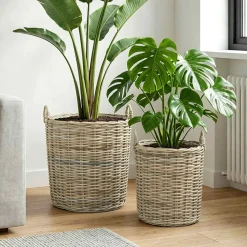 vidaXL Plantermand met opslag GENDT 2 st Natuurlijk grijs Kubu Rattan