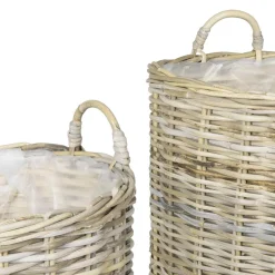vidaXL Plantermand met opslag GENDT 2 st Natuurlijk grijs Kubu Rattan