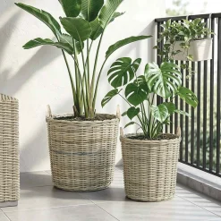 vidaXL Plantermand met opslag GENDT 2 st Natuurlijk grijs Kubu Rattan