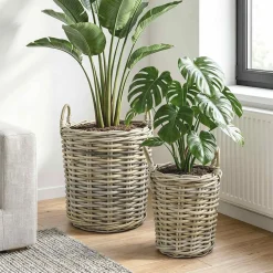 vidaXL Plantmand met opslag GENDT 2 st Natuurlijk grijs Kubu Rattan