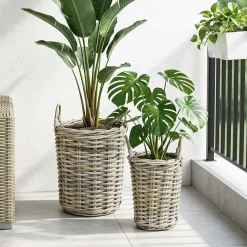 vidaXL Plantmand met opslag GENDT 2 st Natuurlijk grijs Kubu Rattan