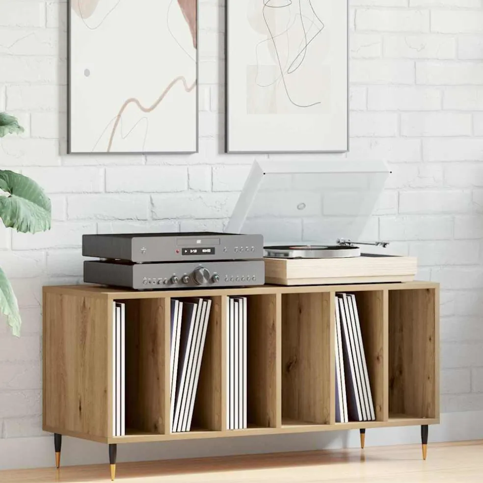 vidaXL Platenkast artisanaal eikenkleurig 100 x 38 x 48 cm