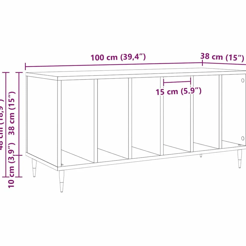 vidaXL Platenkast artisanaal eikenkleurig 100 x 38 x 48 cm
