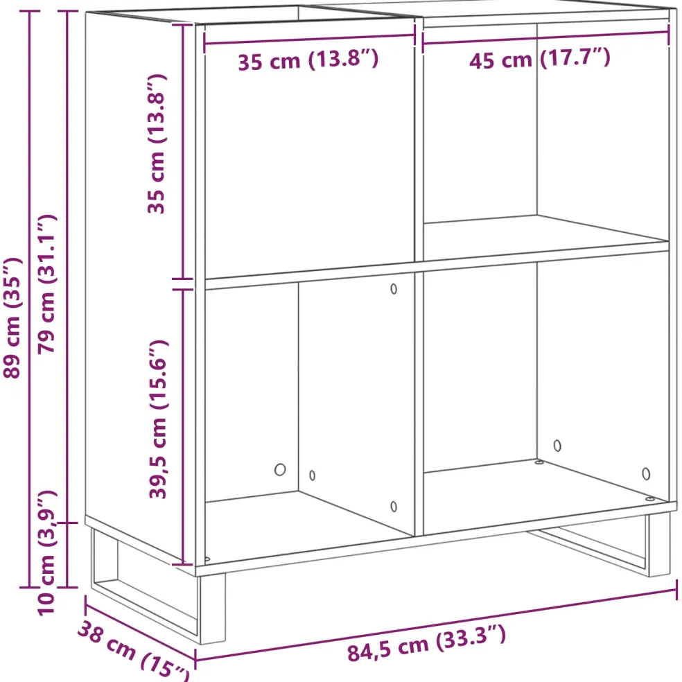 vidaXL Platenkast artisanaal eikenkleurig 84,5 x 38 x 89 cm
