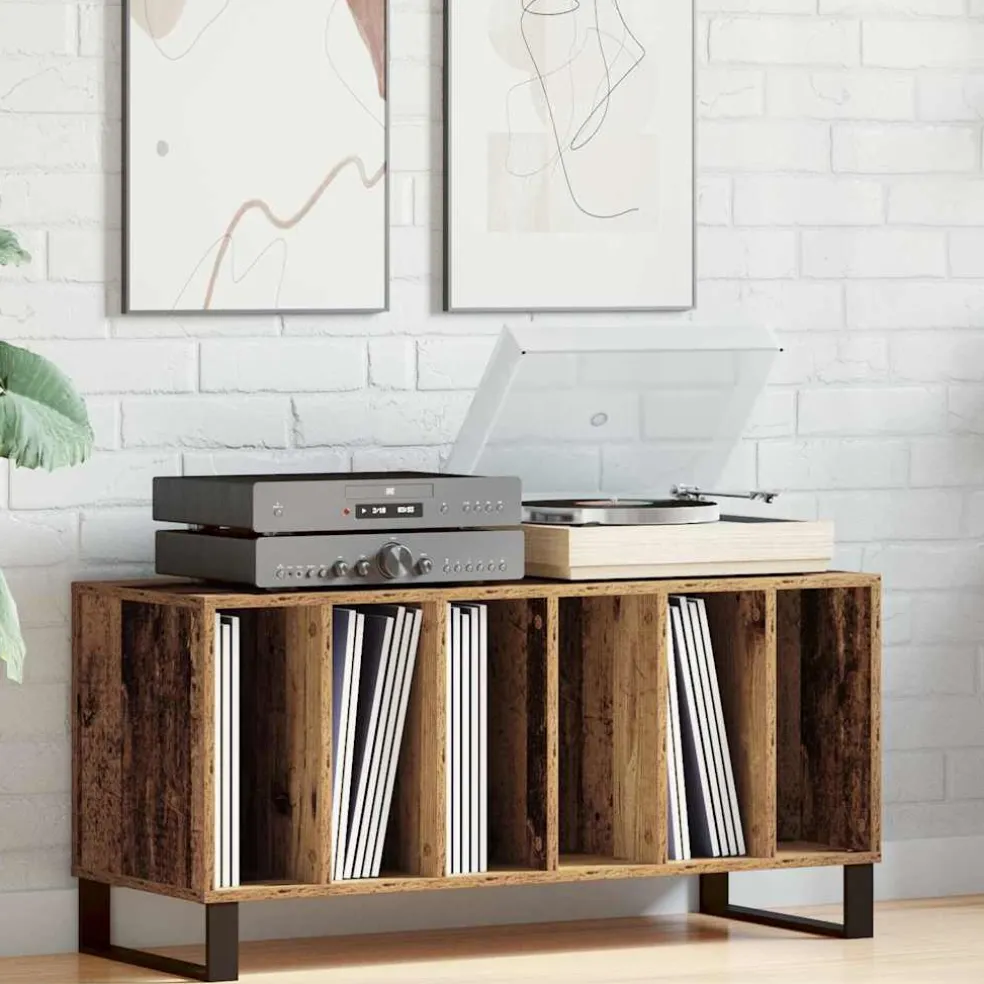 vidaXL Platenkast Oud hout 100 x 38 x 48 cm Bewerkt hout