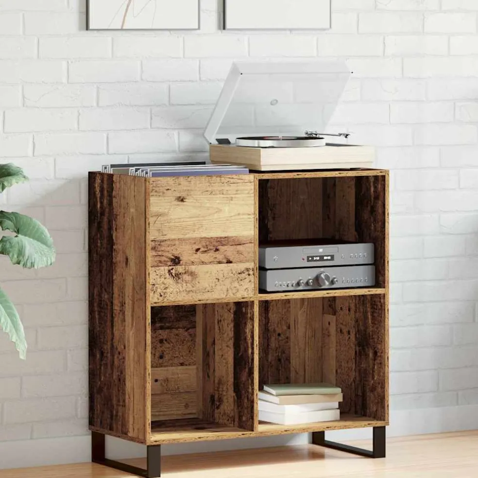 vidaXL Platenkast Oud hout 84,5 x 38 x 89 cm Bewerkt hout