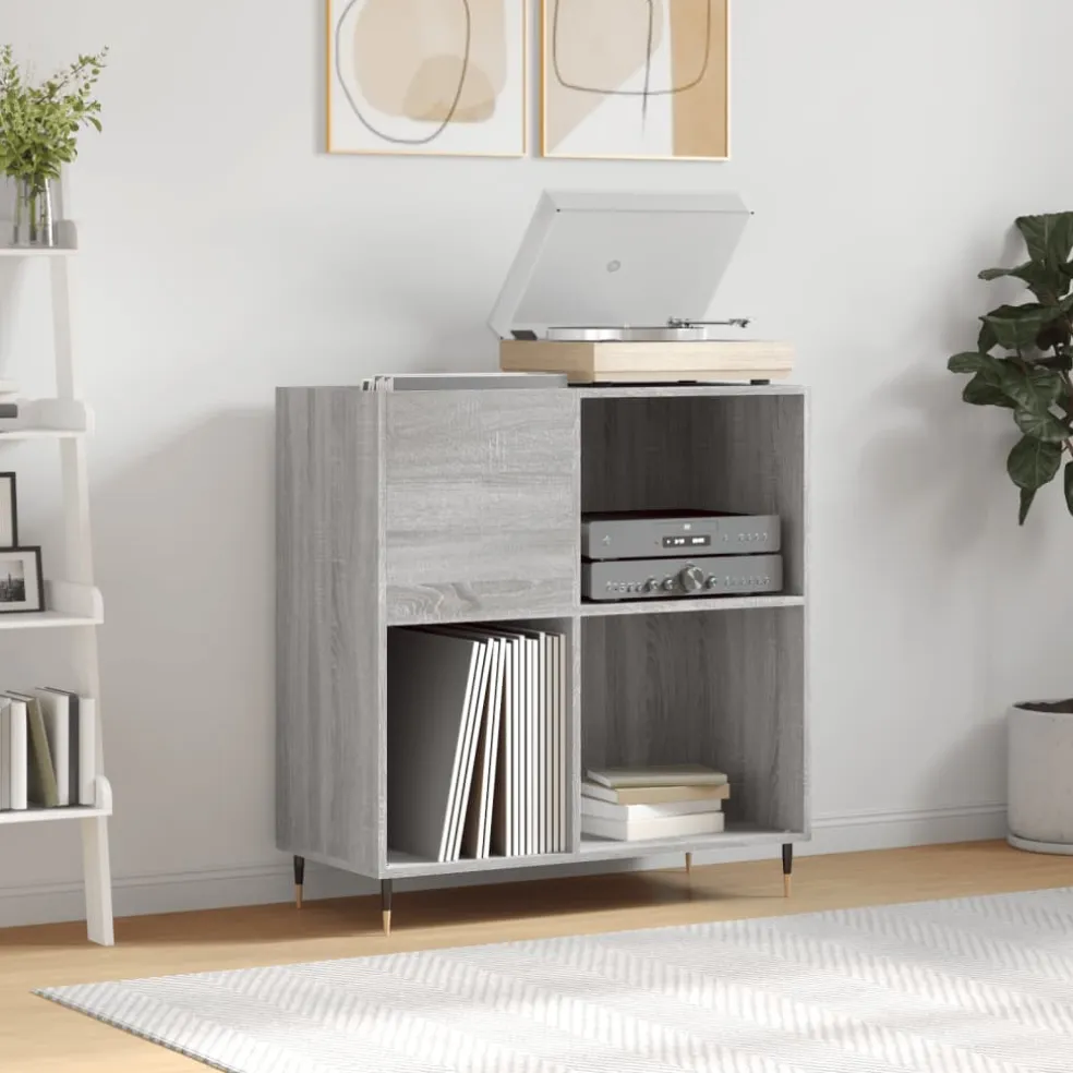 vidaXL Platenkast 84,5x38x89 cm bewerkt hout grijs sonoma eikenkleurig