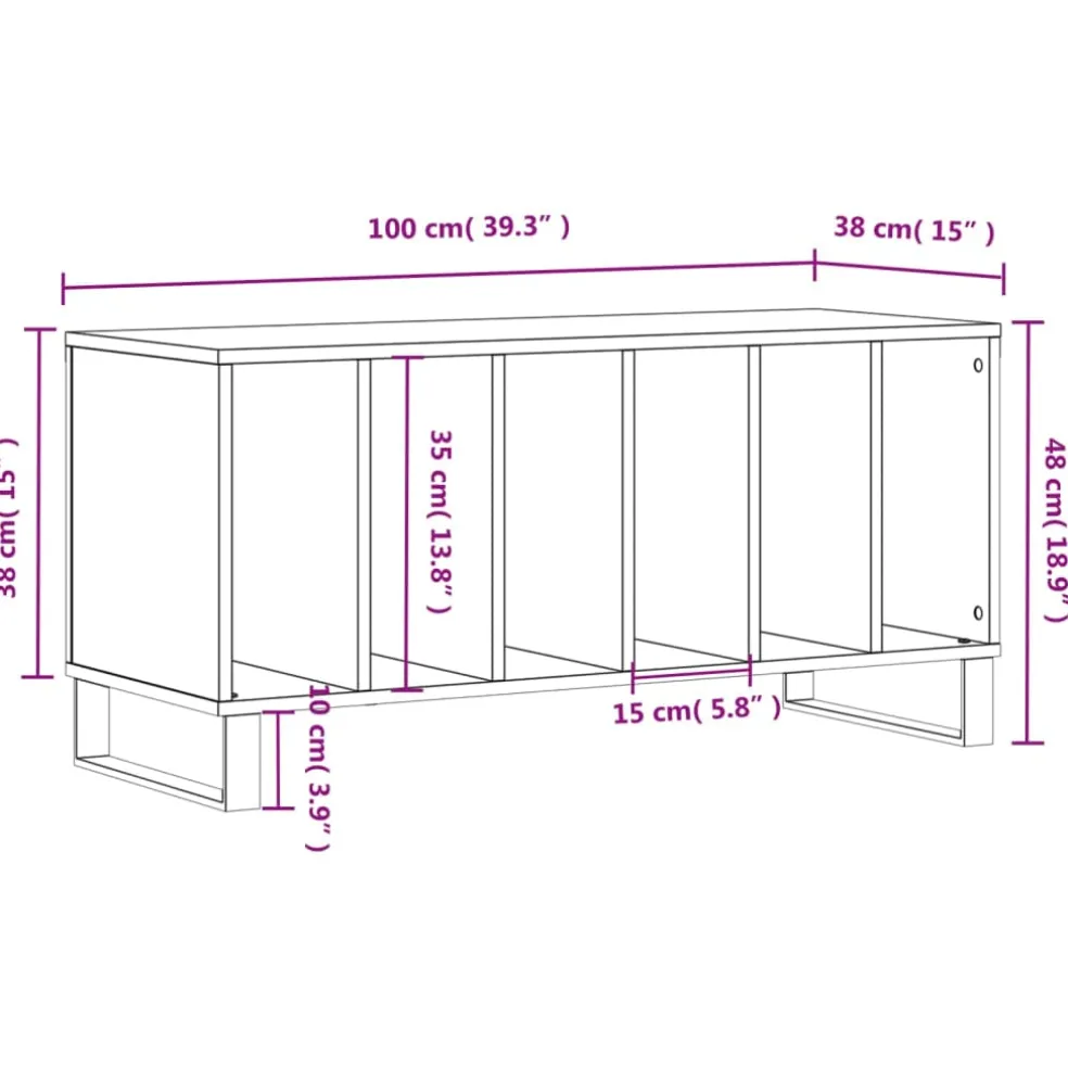 vidaXL Platenkast 100x38x48 cm bewerkt hout betongrijs