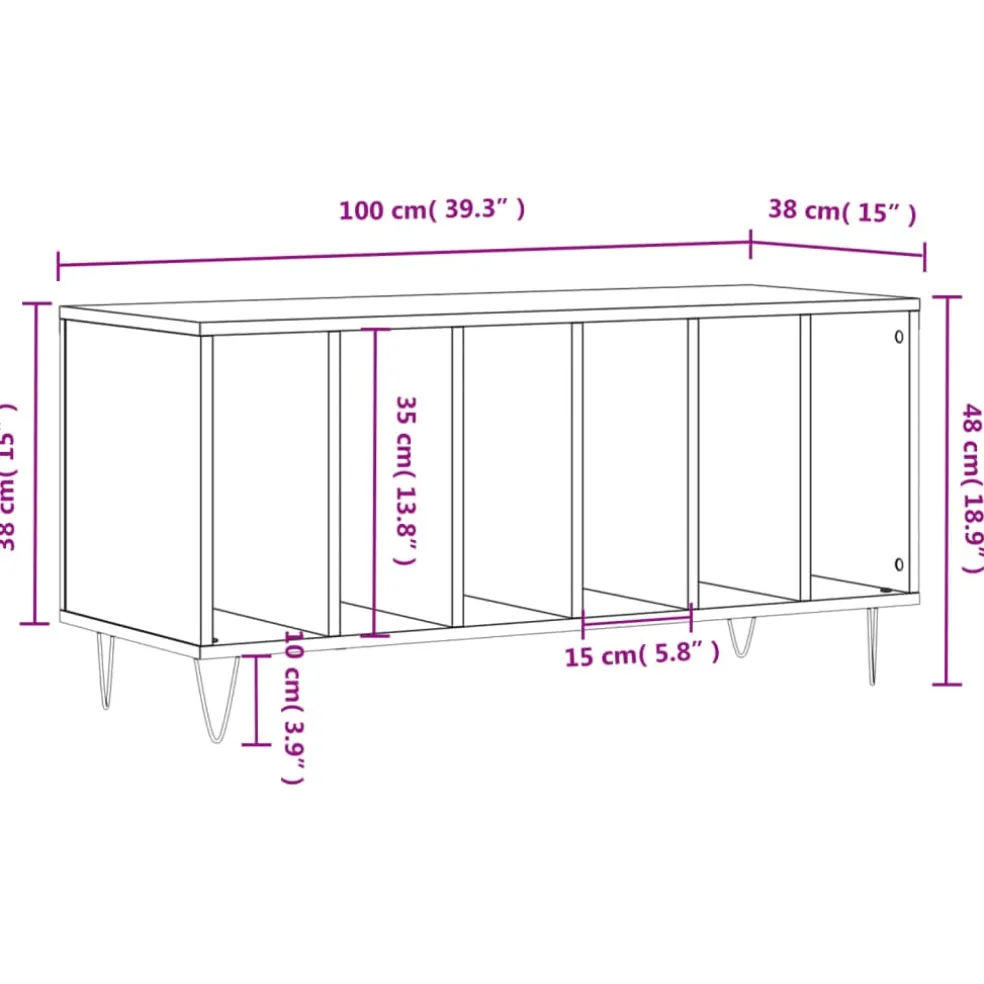vidaXL Platenkast 100x38x48 cm bewerkt hout betongrijs