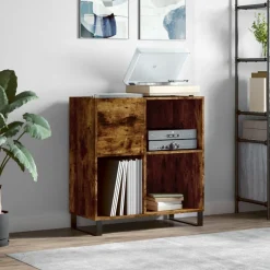 vidaXL Platenkast 84,5x38x89 cm bewerkt hout gerookt eikenkleurig