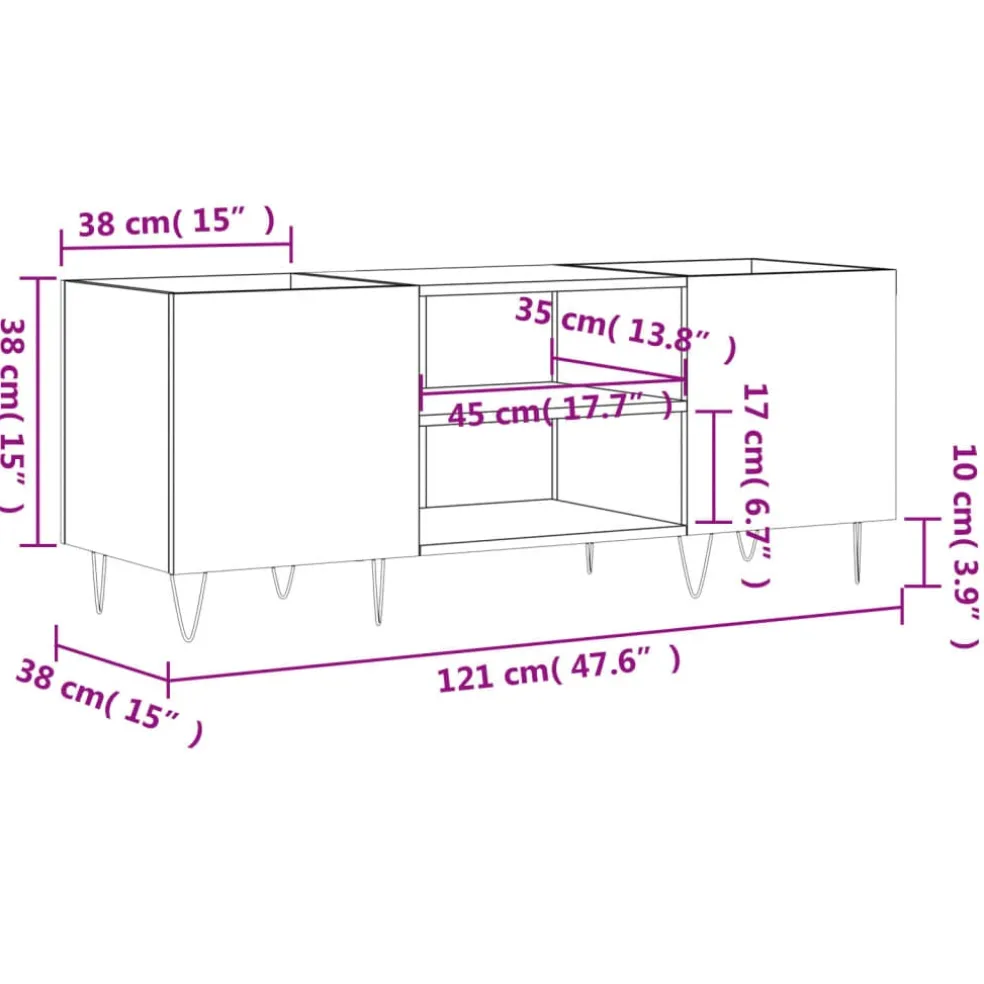 vidaXL Platenkast 121x38x48 cm bewerkt hout sonoma eikenkleurig