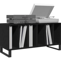 vidaXL Platenkast Zwart Eiken 100 x 38 x 48 cm Bewerkt hout
