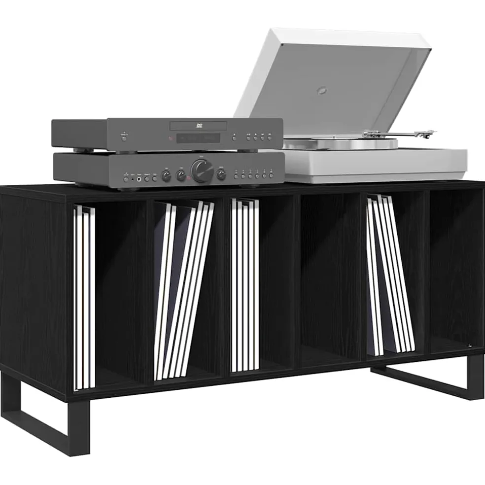 vidaXL Platenkast Zwart Eiken 100 x 38 x 48 cm Bewerkt hout