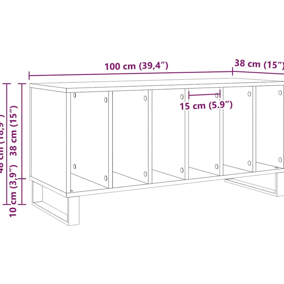 vidaXL Platenkast Zwart Eiken 100 x 38 x 48 cm Bewerkt hout