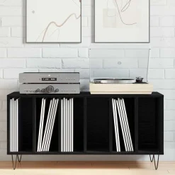 vidaXL Platenkast Zwart Eiken 100 x 38 x 48 cm Bewerkt hout