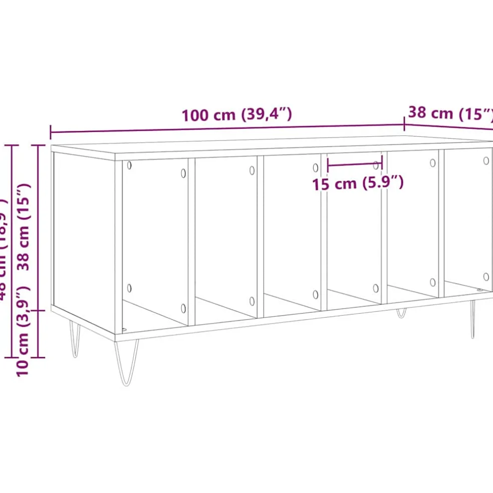 vidaXL Platenkast Zwart Eiken 100 x 38 x 48 cm Bewerkt hout