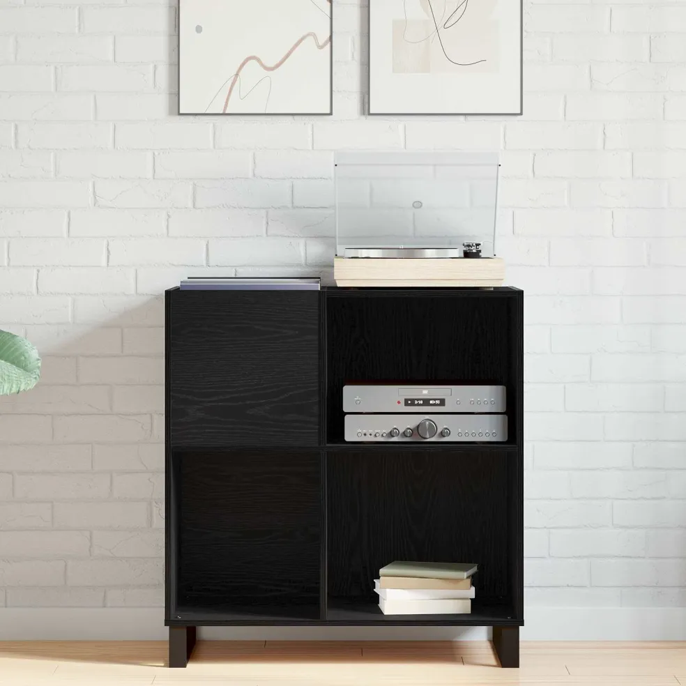 vidaXL Platenkast Zwart Eiken 84,5 x 38 x 89 cm Bewerkt hout