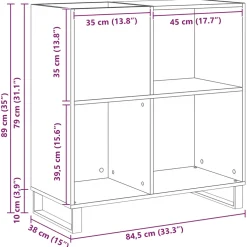 vidaXL Platenkast Zwart Eiken 84,5 x 38 x 89 cm Bewerkt hout