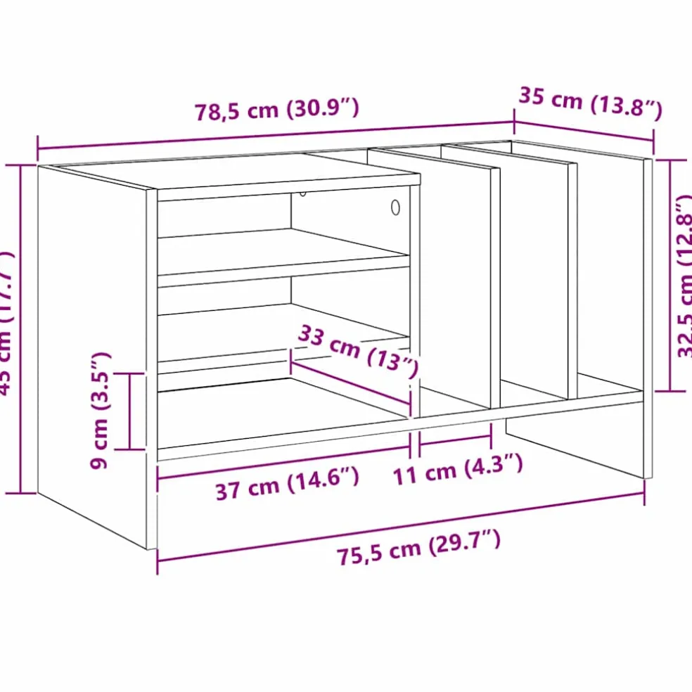 vidaXL Platenkast Zwart Eiken 78.5 x 35 x 45 cm Bewerkt hout