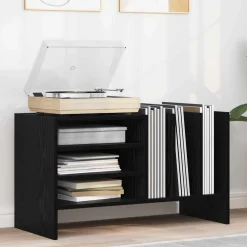 vidaXL Platenkast Zwart Eiken 78.5 x 35 x 45 cm Bewerkt hout