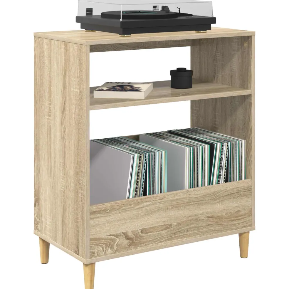 vidaXL Platenspeler Steun Sonoma Eiken 71 x 39,5 x 83 cm Bewerkt hout