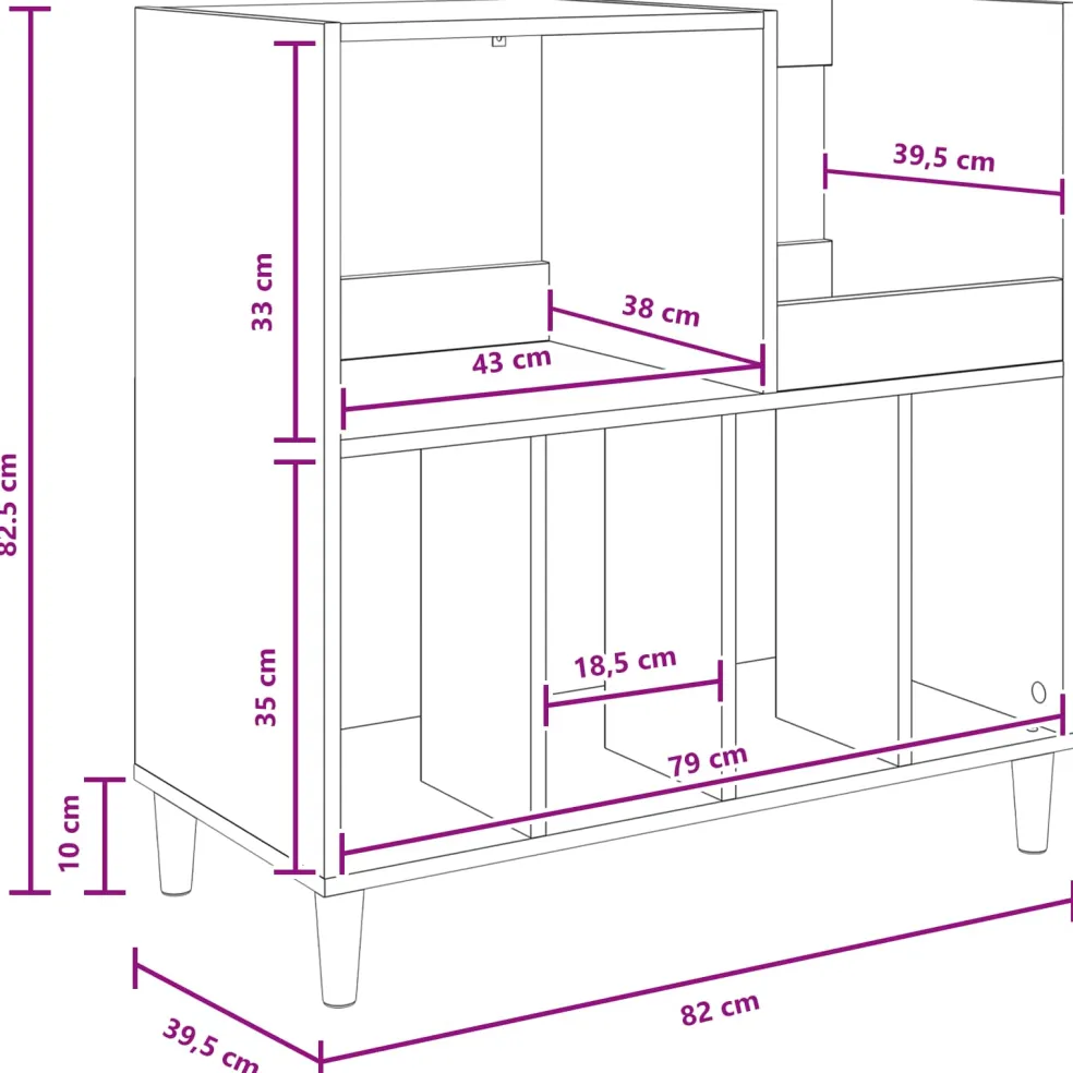 vidaXL Platenspeler Steun Sonoma Eiken 82 x 39,5 x 82,5 cm