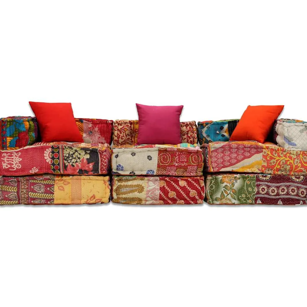 vidaXL Poef driezits modulair stof patchwork