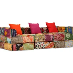 vidaXL Poef driezits modulair stof patchwork