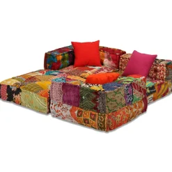 vidaXL Poef driezits modulair stof patchwork