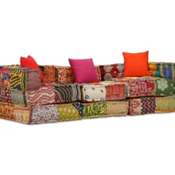 vidaXL Poef driezits modulair stof patchwork