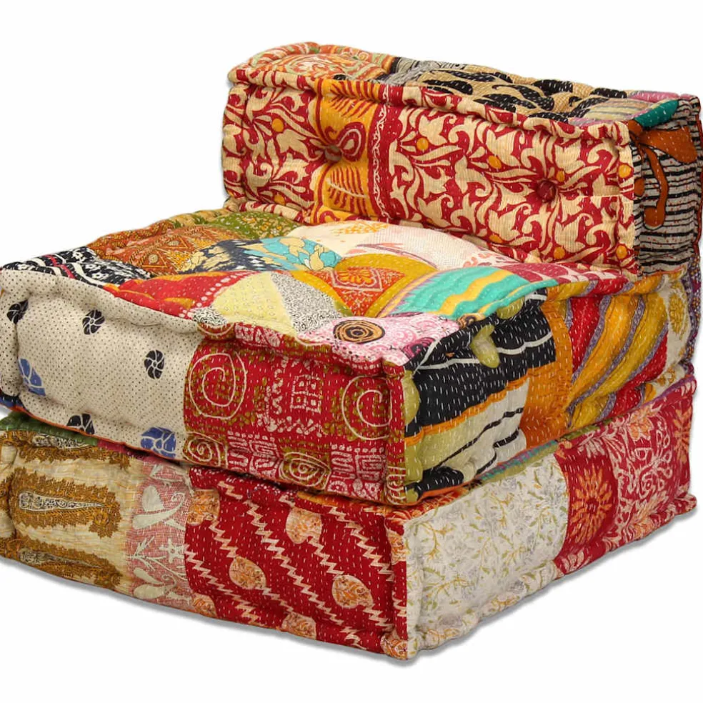 vidaXL Poef driezits modulair stof patchwork