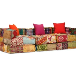 vidaXL Poef driezits modulair stof patchwork