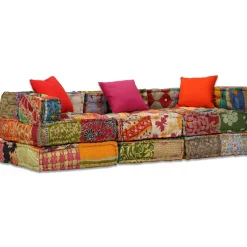 vidaXL Poef driezits modulair stof patchwork