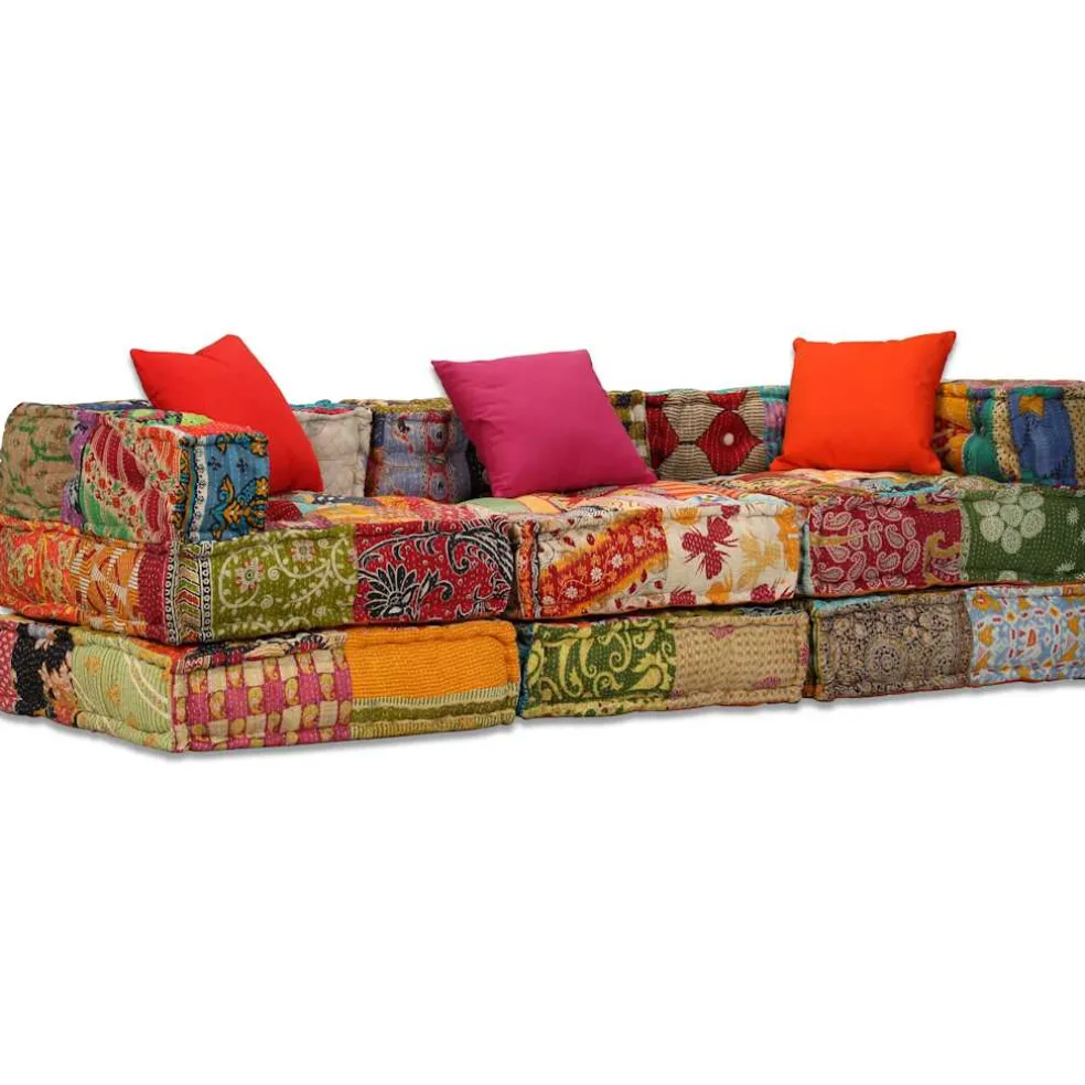 vidaXL Poef driezits modulair stof patchwork