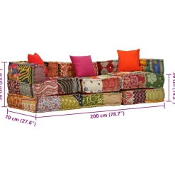 vidaXL Poef driezits modulair stof patchwork