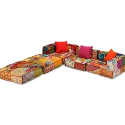 vidaXL Poef driezits modulair stof patchwork