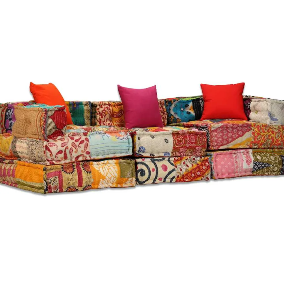 vidaXL Poef driezits modulair stof patchwork