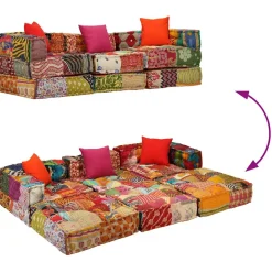 vidaXL Poef driezits modulair stof patchwork