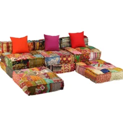 vidaXL Poef driezits modulair stof patchwork