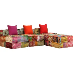 vidaXL Poef driezits modulair stof patchwork