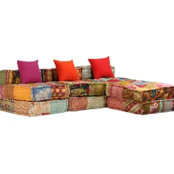 vidaXL Poef driezits modulair stof patchwork