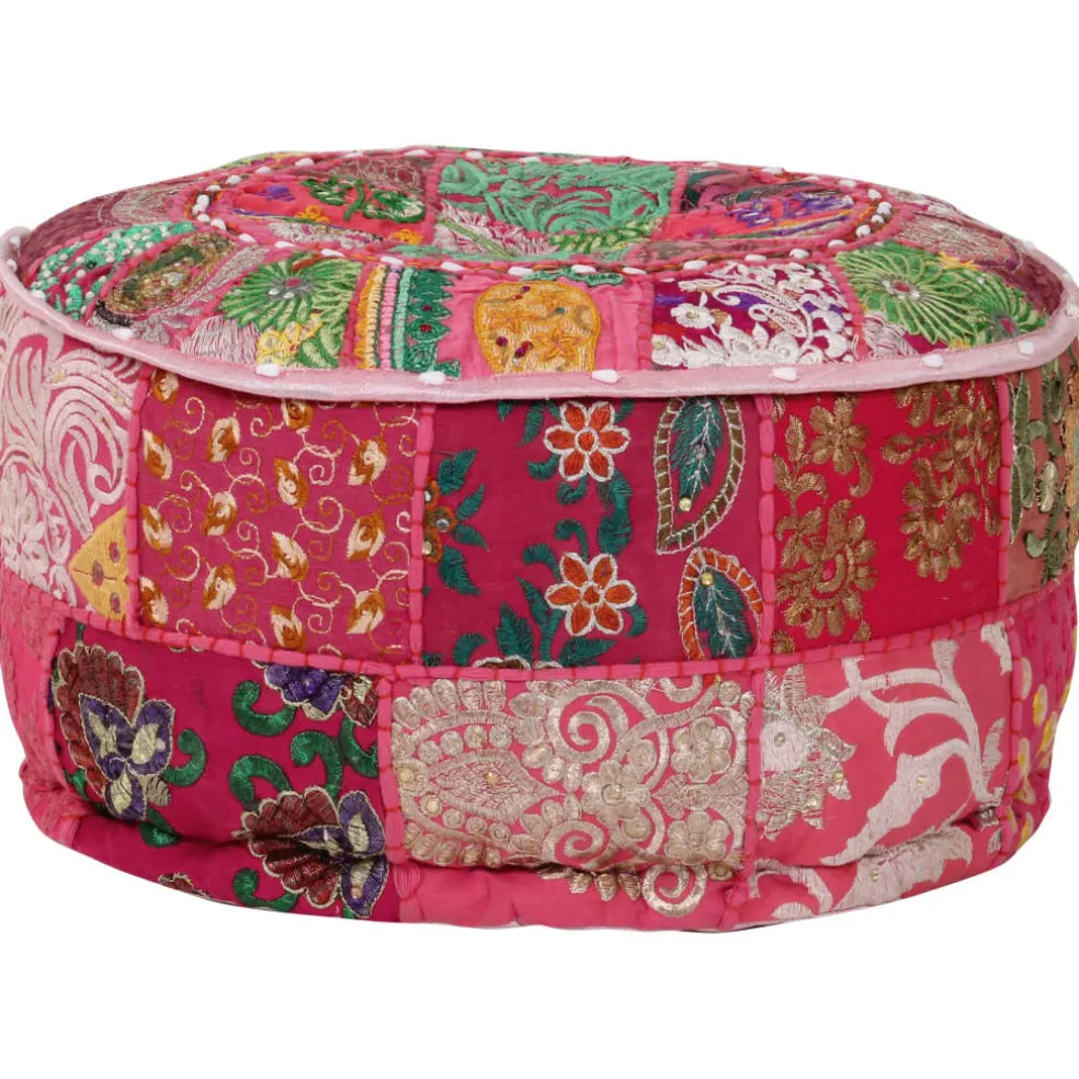 vidaXL Poef patchwork rond handgemaakt 40x20 cm katoen roze