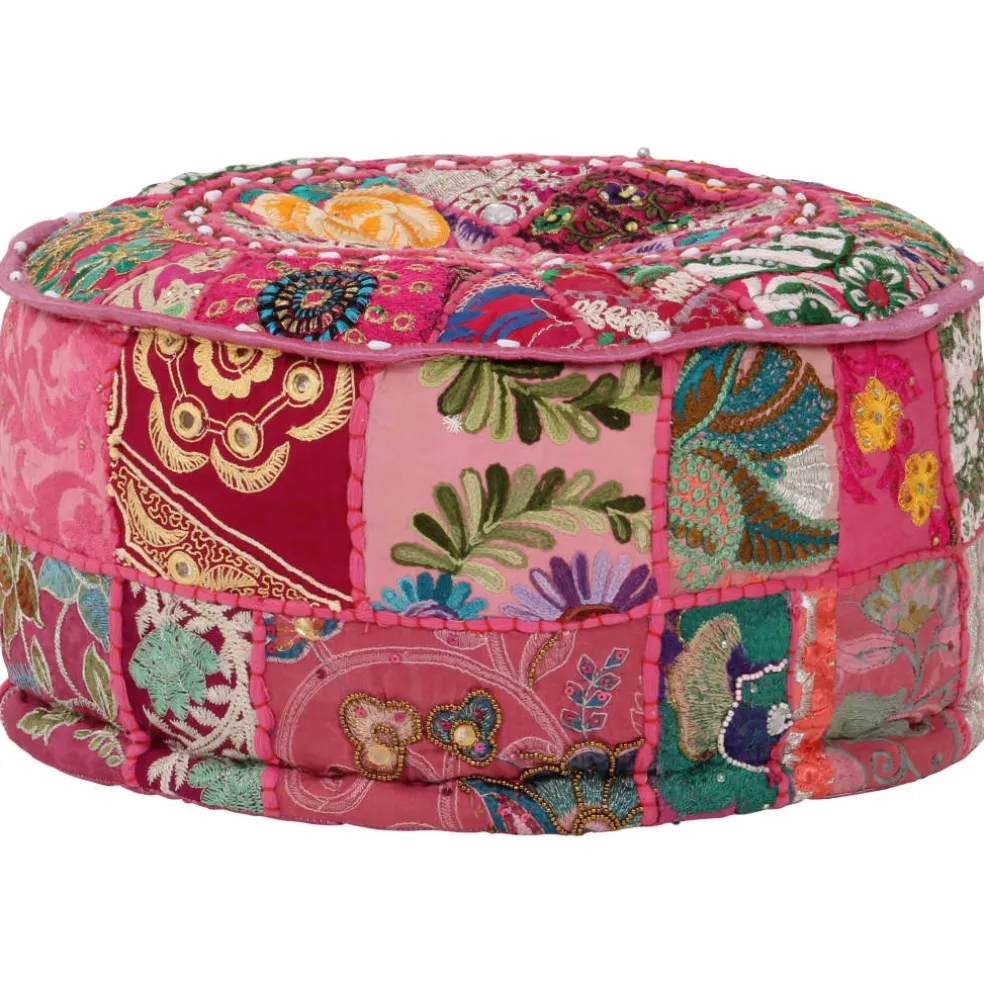 vidaXL Poef patchwork rond handgemaakt 40x20 cm katoen roze