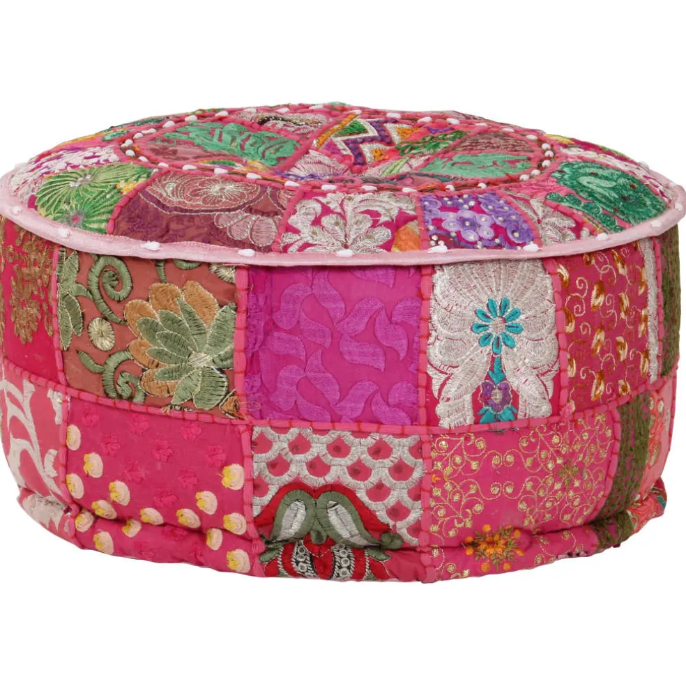 vidaXL Poef patchwork rond handgemaakt 40x20 cm katoen roze